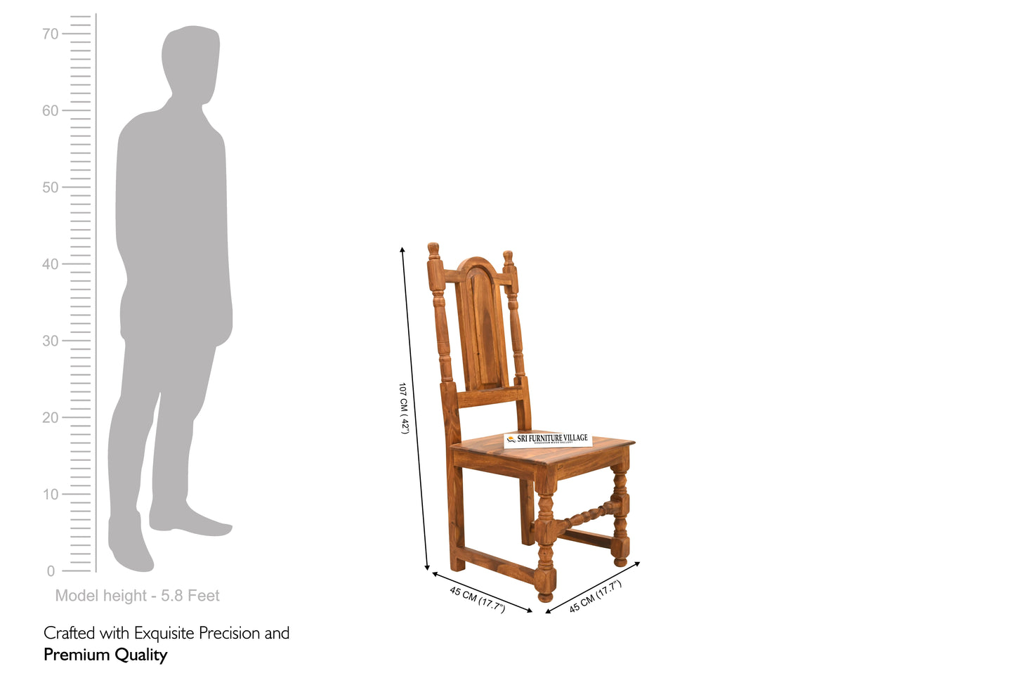 Regal High-Back Premium Sheesham Wood Chair (Stone Finish) Set of 2 - 2072