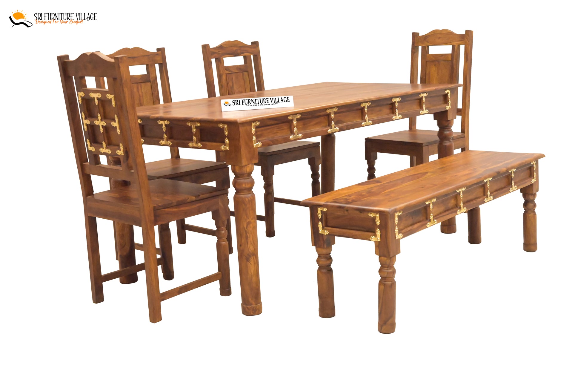 Natural 6 Seater Dining Table Set With Bench