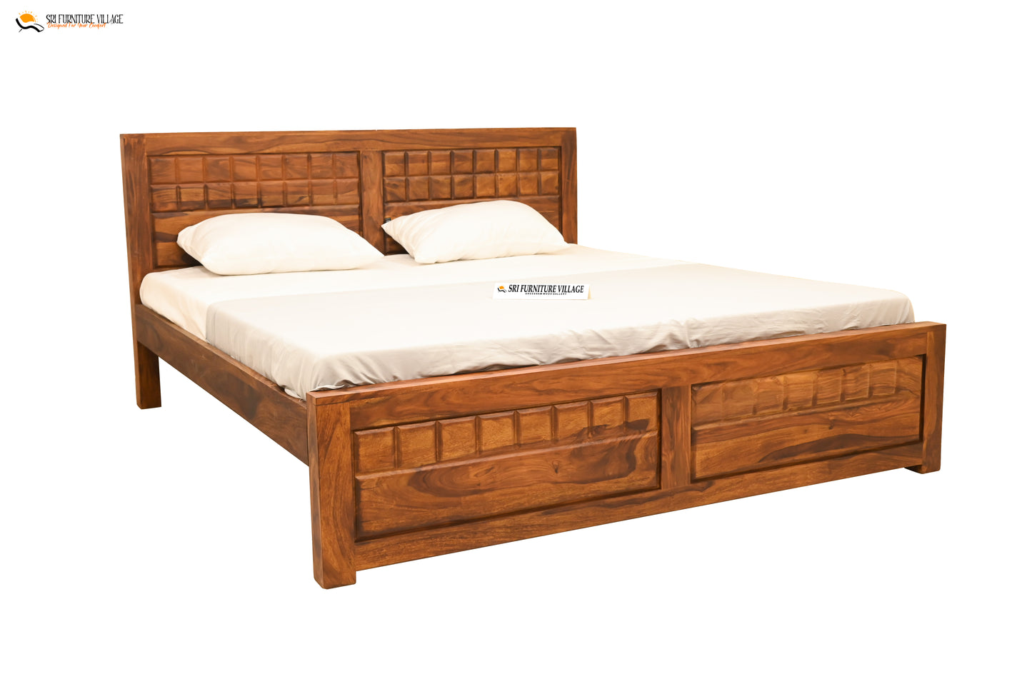 Rustic Sheesham Wood Bed Without Storage (Natural Finish , Queen Size) - 3235