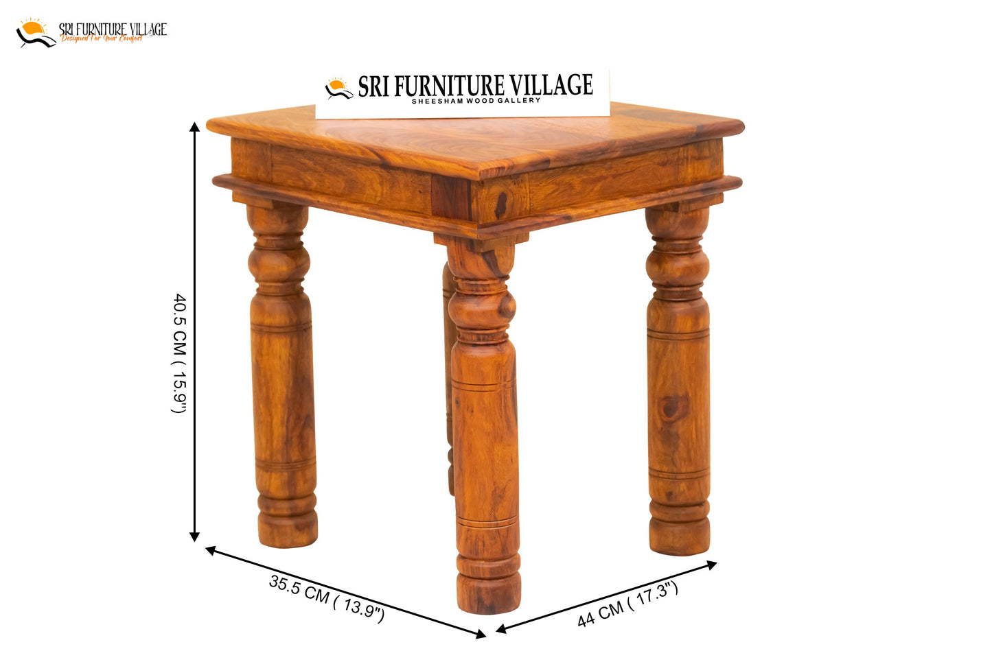 Solid Sheesham Wood Tile Stool Set of 2Pcs / Wooden Nesting Table Set of 2 Pieces (Natural Finish) - 8505