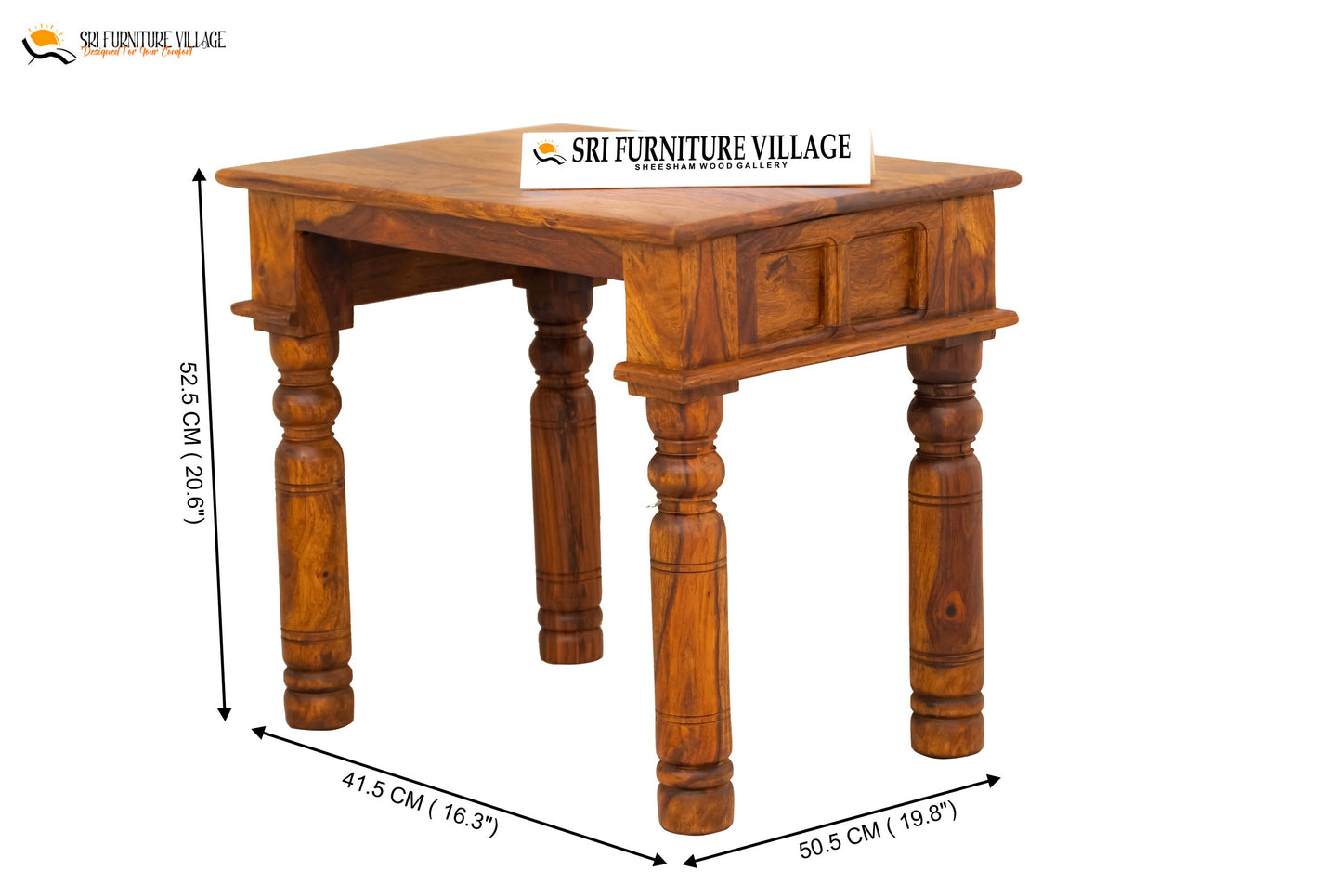 Solid Sheesham Wood Tile Stool Set of 2Pcs / Wooden Nesting Table Set of 2 Pieces (Natural Finish) - 8505