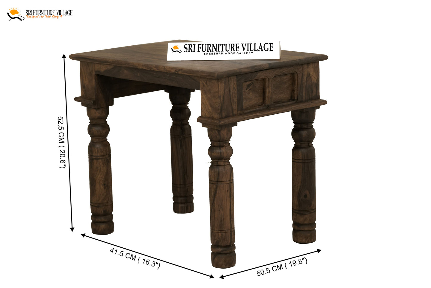 Solid Sheesham Wood Tile Stool Set of 2Pcs / Wooden Nesting Table Set of 2 Pieces (Natural Finish) - 8505