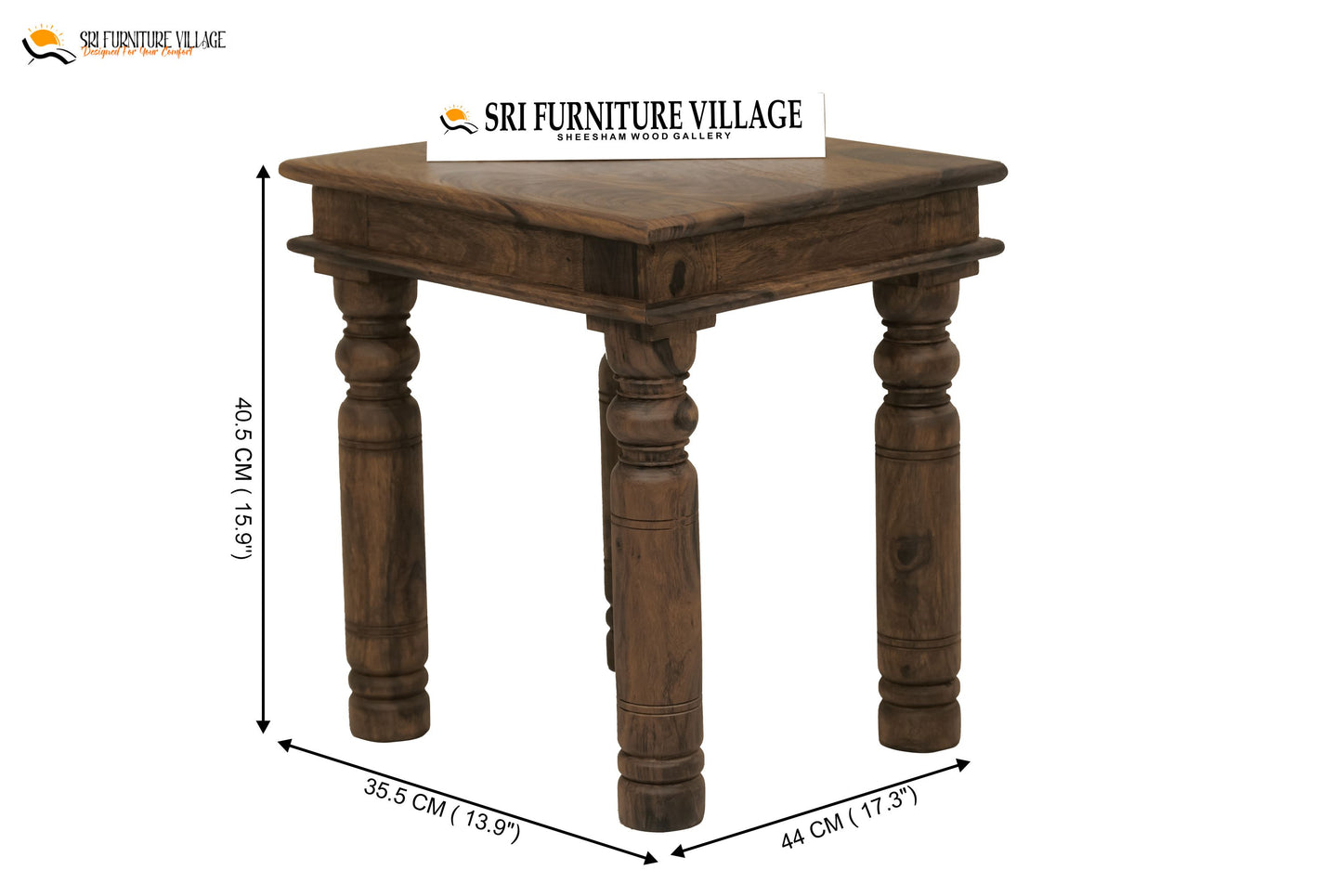 Solid Sheesham Wood Tile Stool Set of 2Pcs / Wooden Nesting Table Set of 2 Pieces (Natural Finish) - 8505