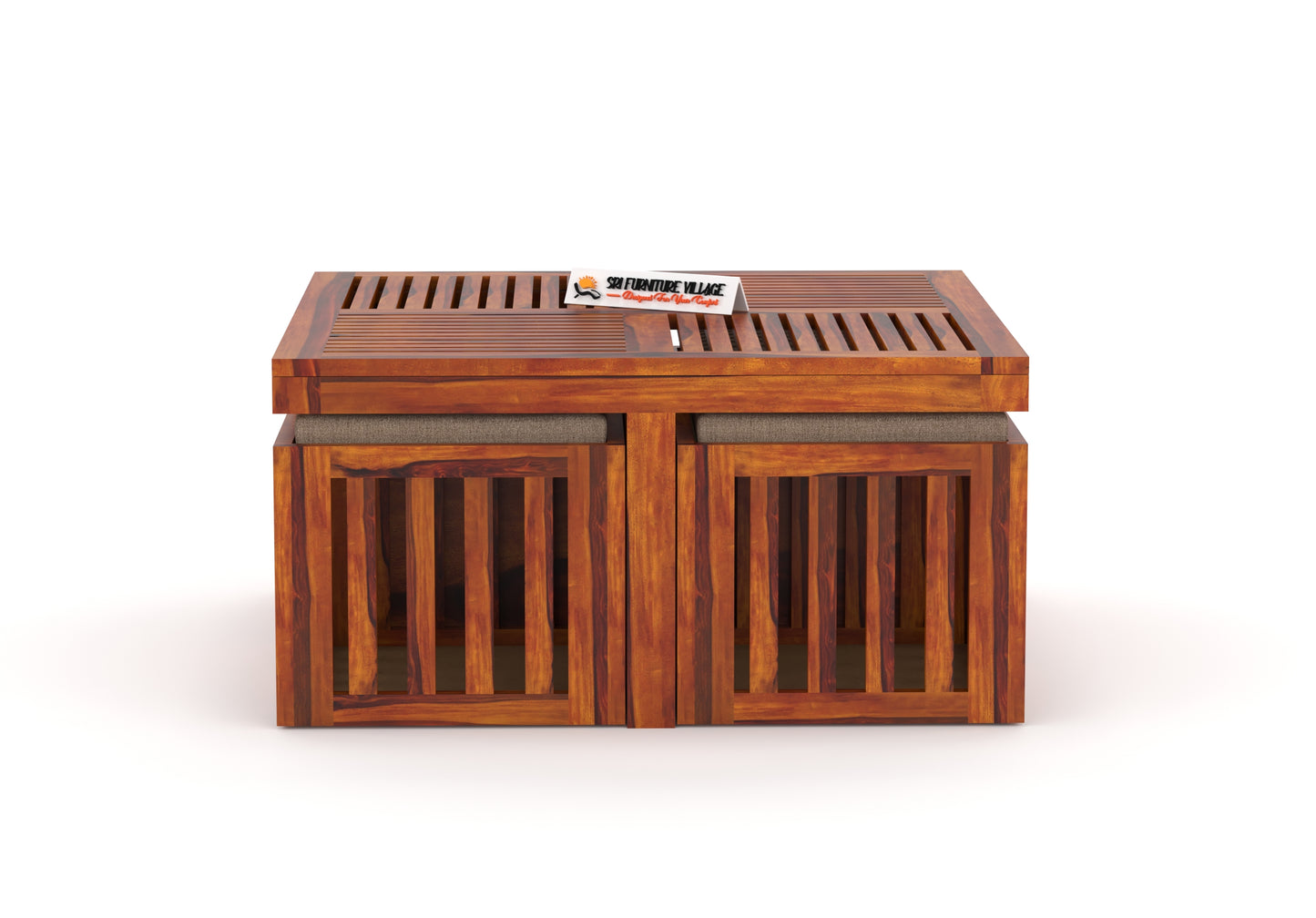 ZenFour Center Table with 4 stools - (Natural Finish) - 7078