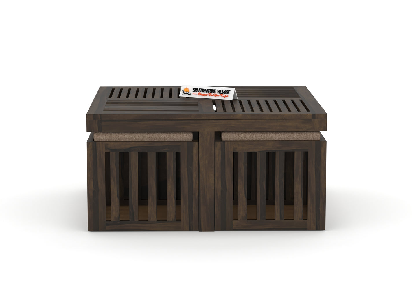 ZenFour Center Table with 4 stools - (Natural Finish) - 7078