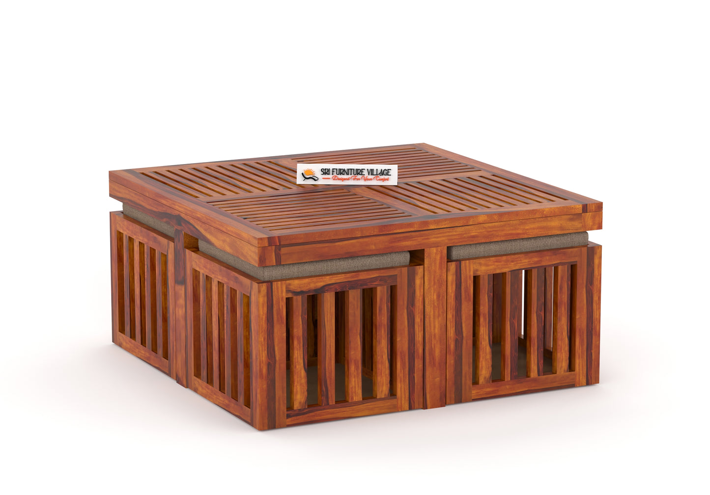 ZenFour Center Table with 4 stools - (Natural Finish) - 7078