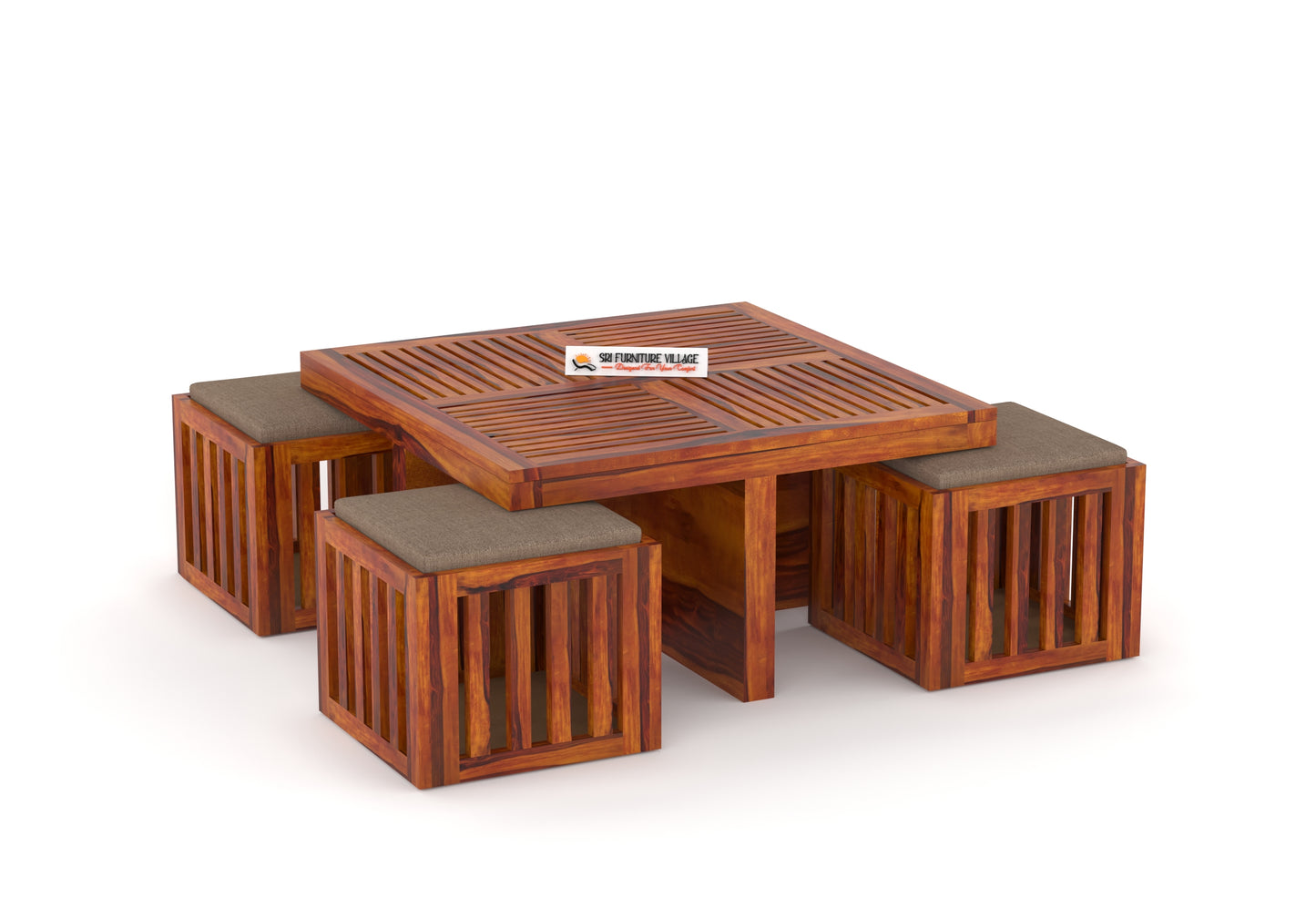 ZenFour Center Table with 4 stools - (Natural Finish) - 7078