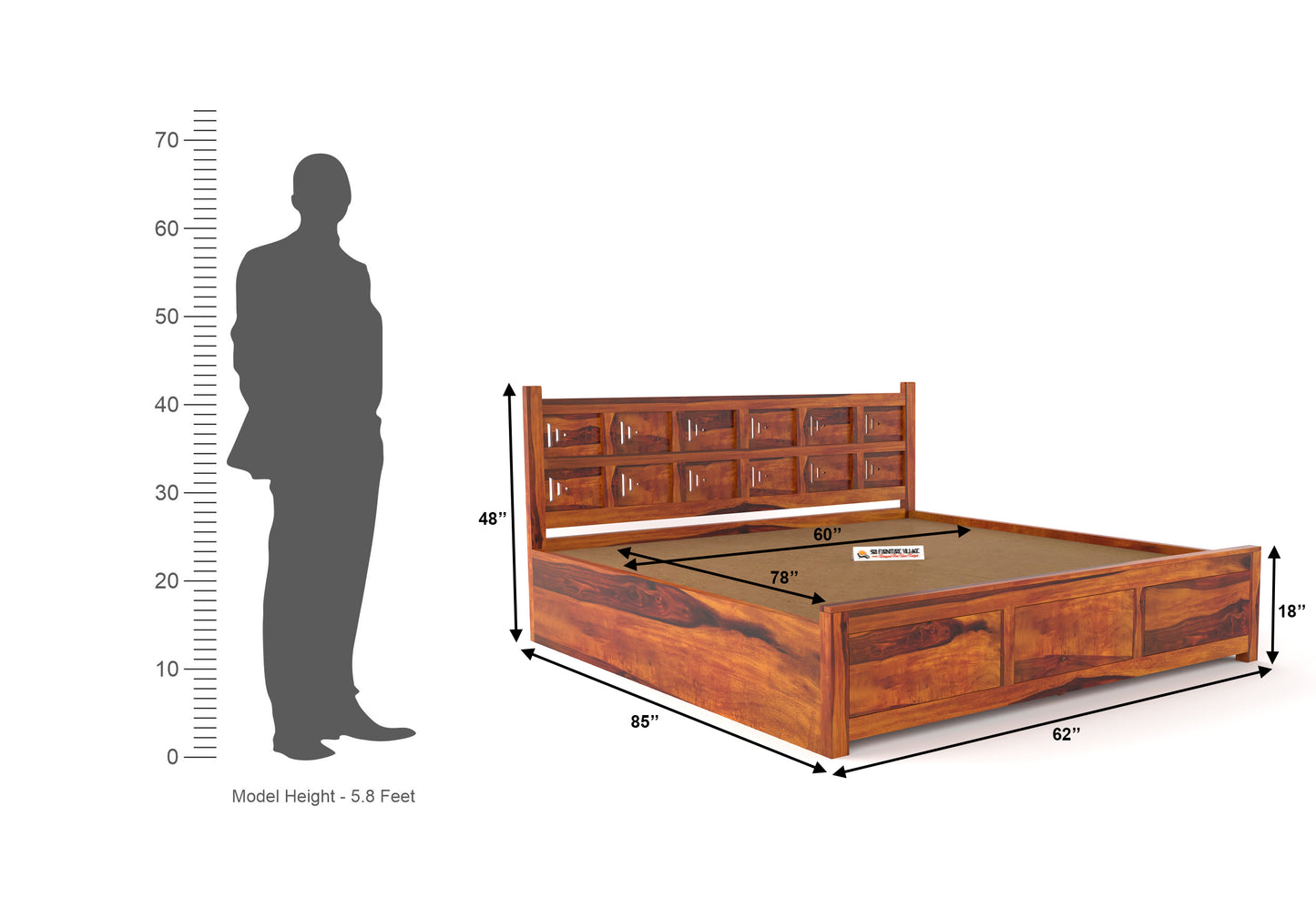 SierraEdge Wood Hydraulic Bed With Storage 3259 King - 3260 Queen