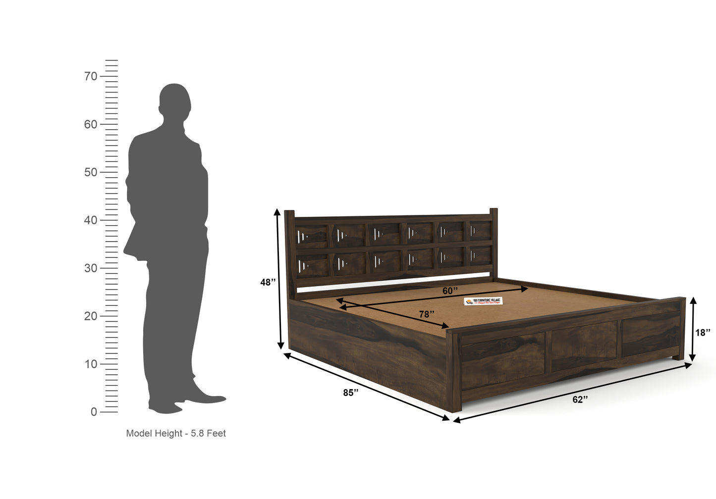 SierraEdge Wood Hydraulic Bed With Storage 3259 King - 3260 Queen