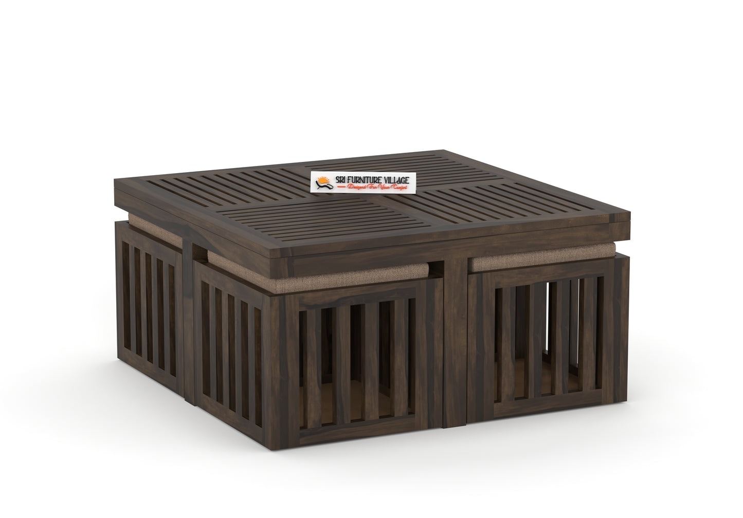 ZenFour Center Table with 4 stools - (Natural Finish) - 7078