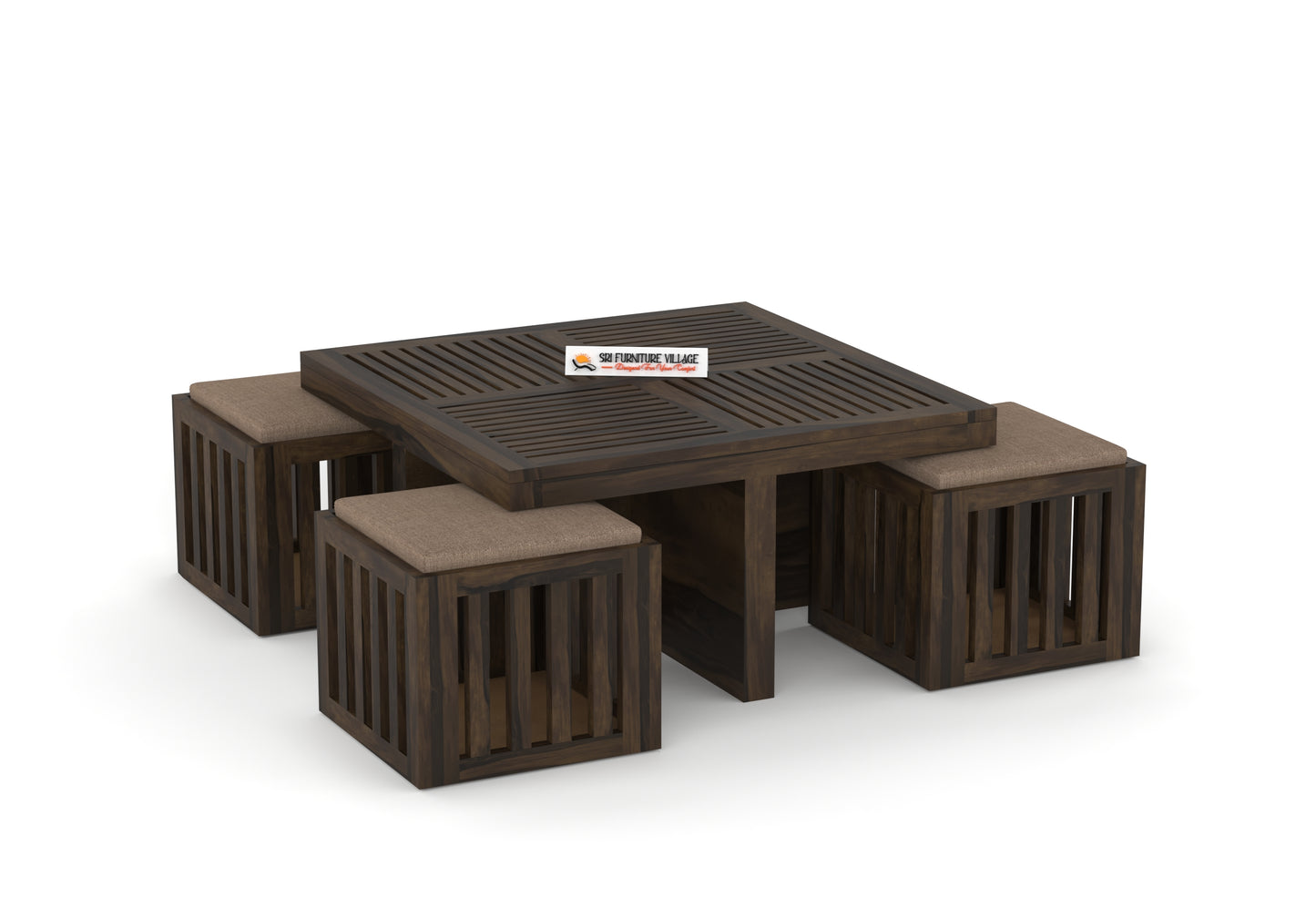 ZenFour Center Table with 4 stools - (Natural Finish) - 7078